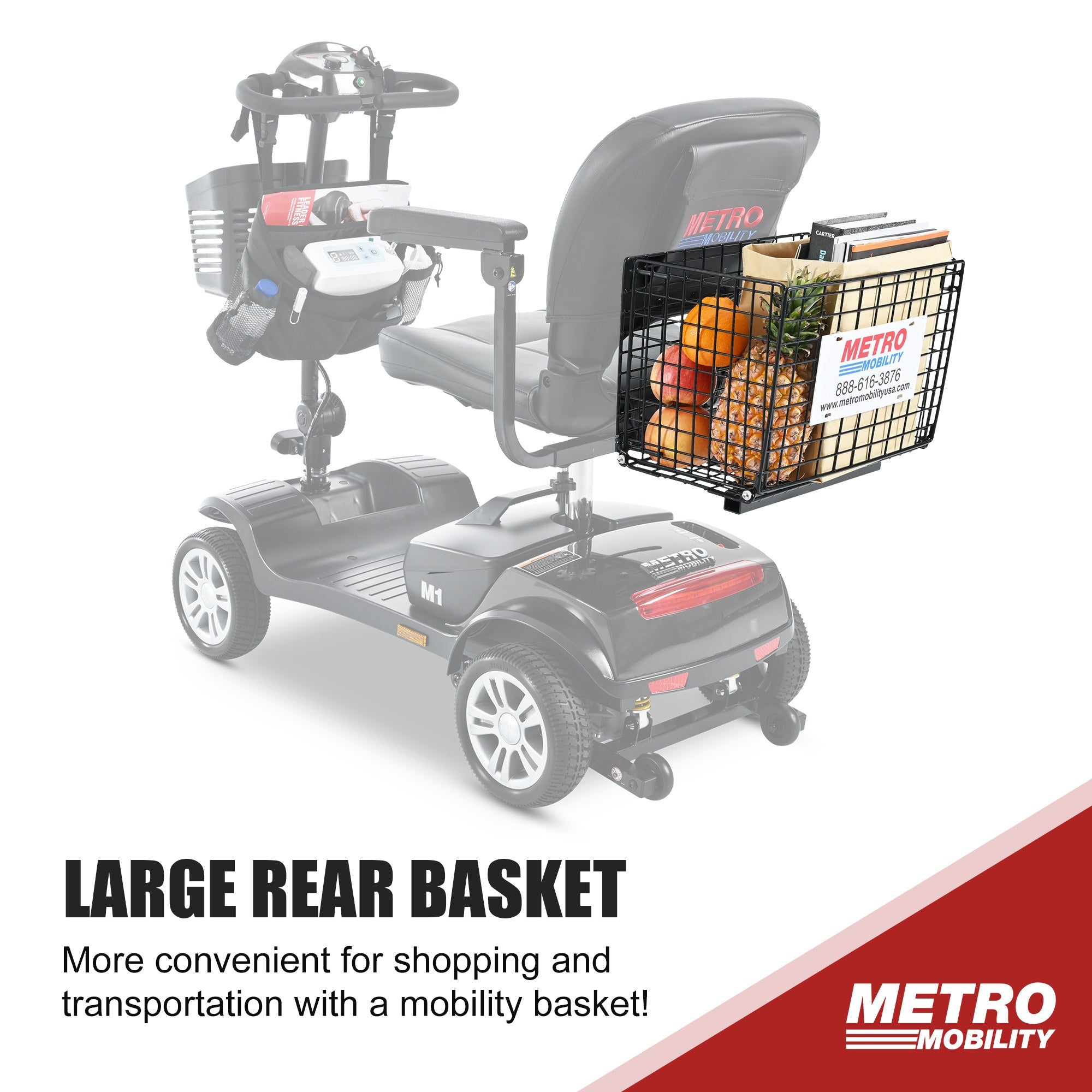 Metro Mobility M1 Portal 4-Wheel Heavy Duty Scooter for Senior with Rear Basket and Side Pocket