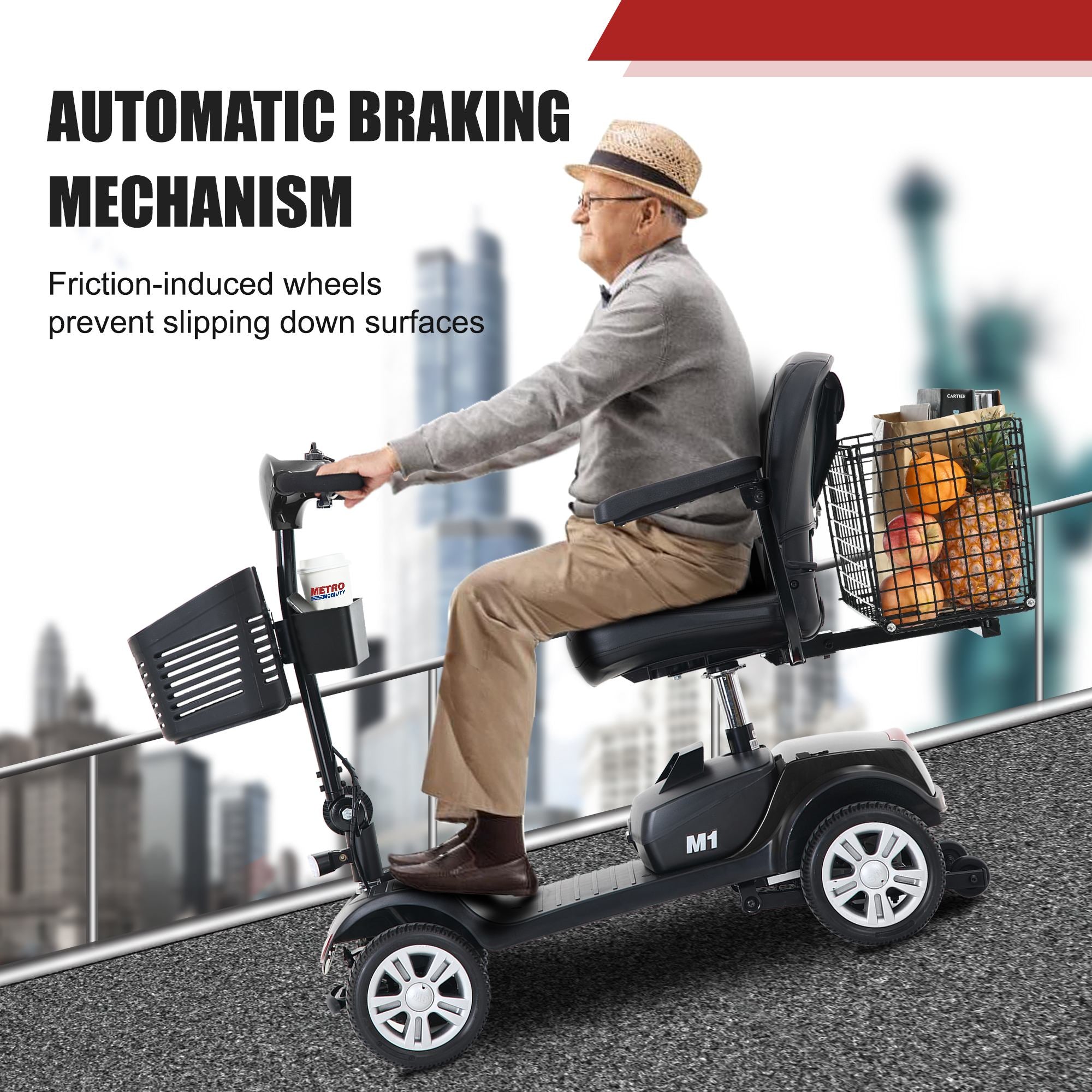 Metro Mobility M1 Portal 4-Wheel Heavy Duty Scooter for Senior with Rear Basket and Side Pocket