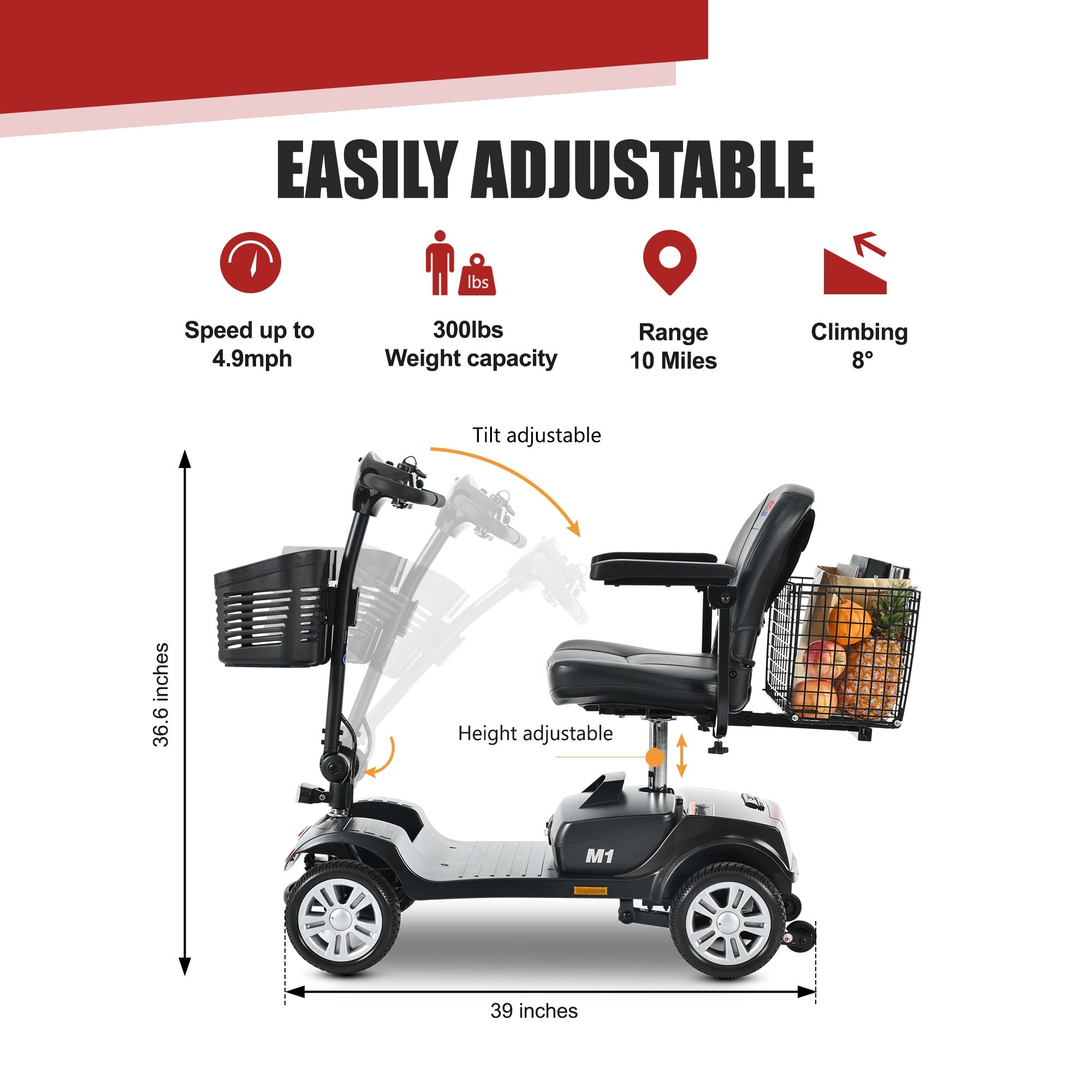 Metro Mobility M1 Portal 4-Wheel Heavy Duty Scooter for Senior with Rear Basket and Side Pocket