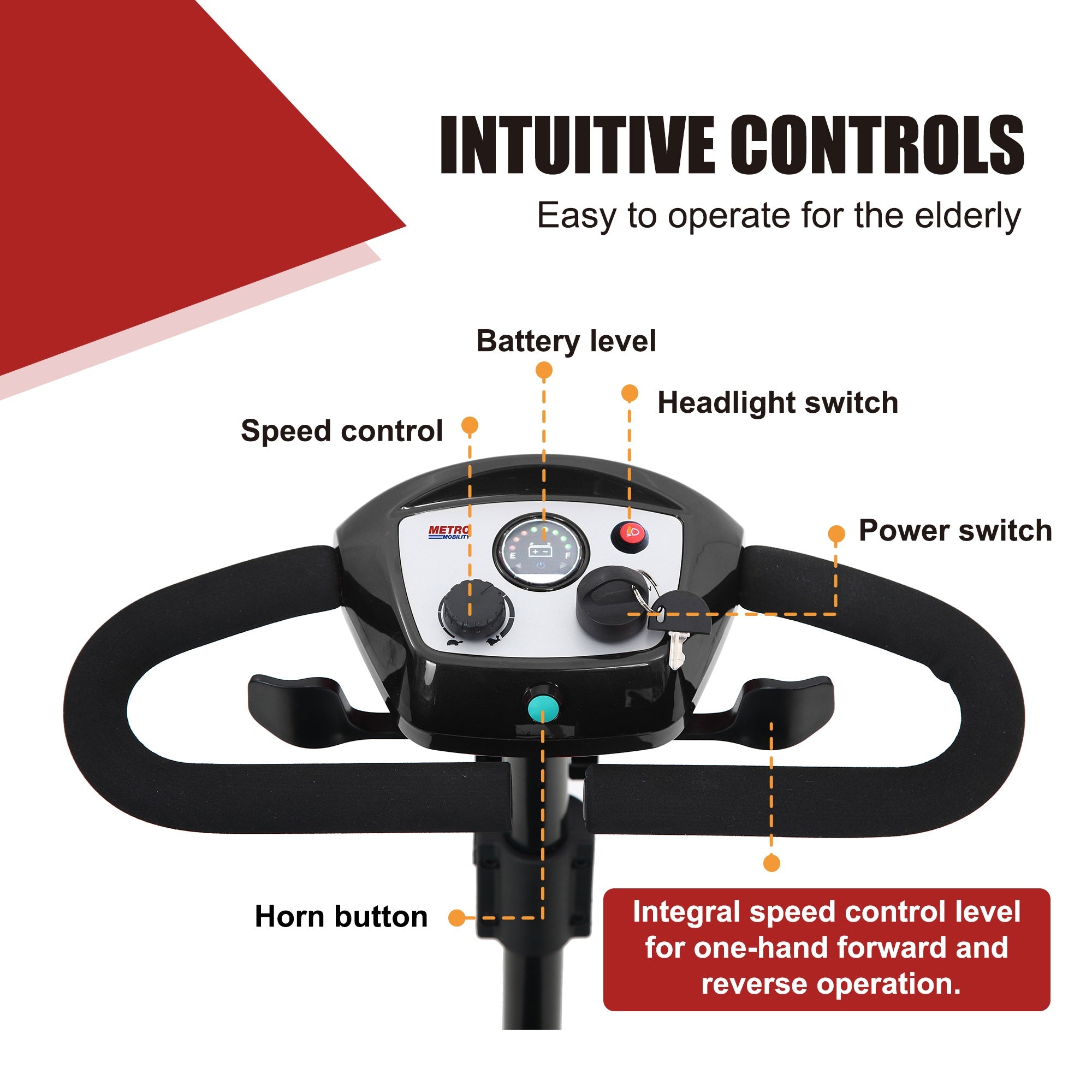 Metro Mobility M1 Portal 4-Wheel Heavy Duty Scooter for Senior with Rear Basket and Side Pocket