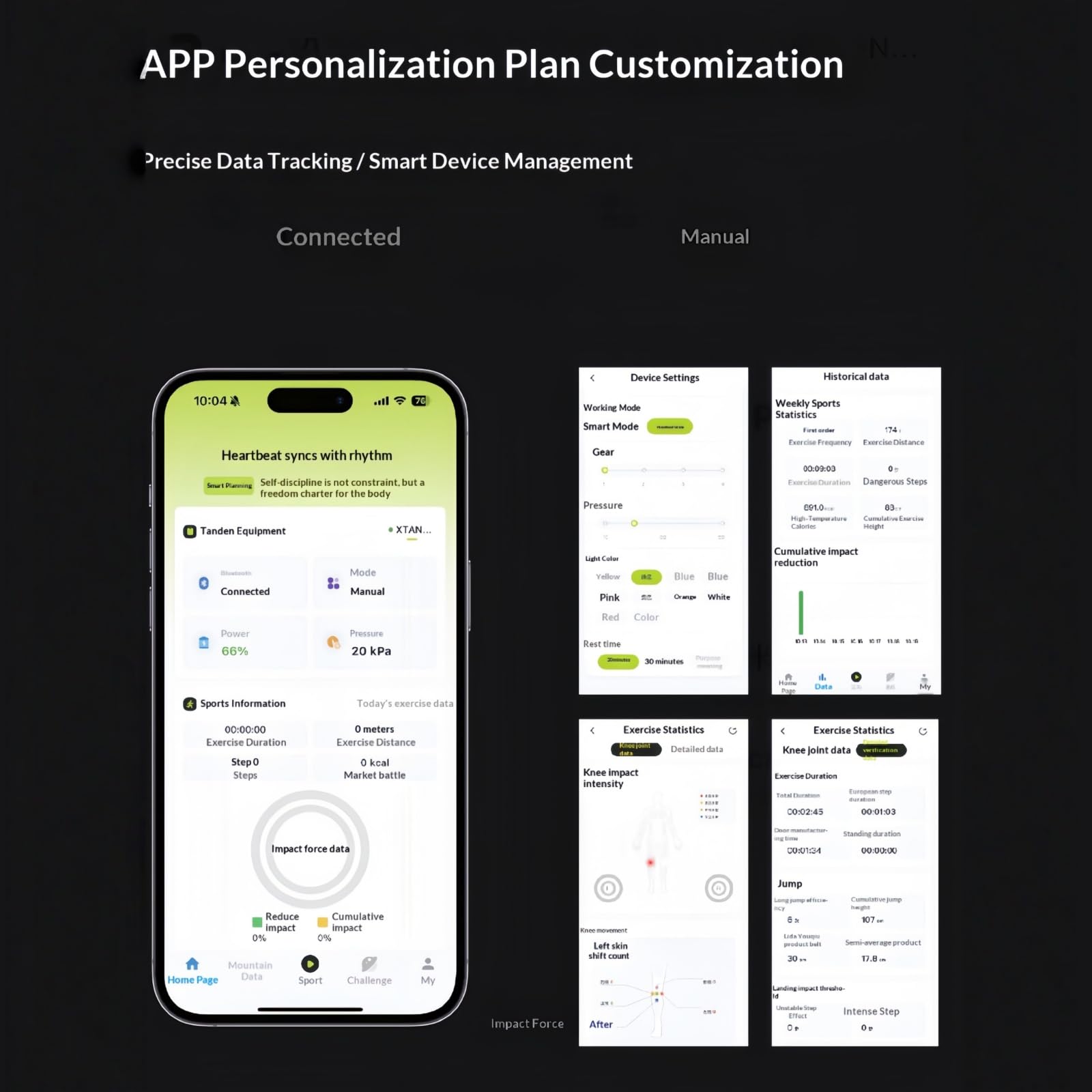 App-connected smart knee brace with pressure settings and activity data tracking