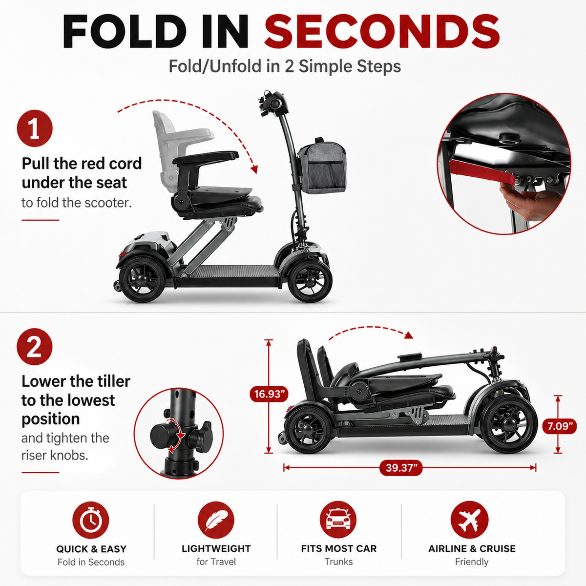 Metro Mobility AIR TRAVELLER 4-Wheel Folding Electric Mobility Scooter